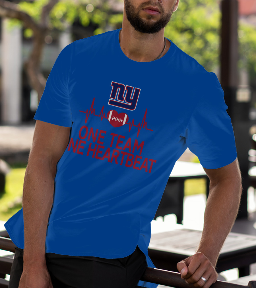 New York Giants NY One Team One Heartbeat Football Heartbeat Line T-Shirt