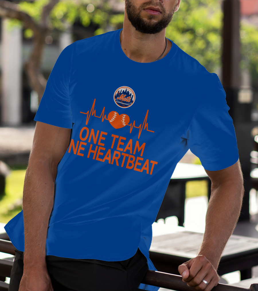 New York Mets One Team One Heartbeat Heartbeat Baseball T-Shirt
