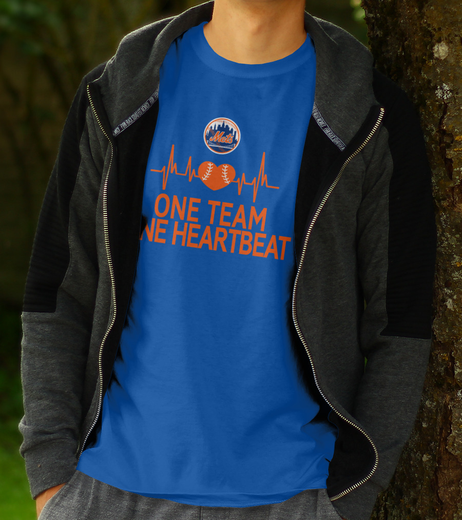 New York Mets One Team One Heartbeat Heartbeat Baseball T-Shirt