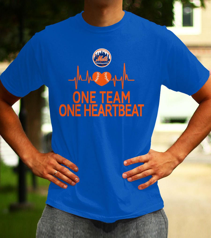 New York Mets One Team One Heartbeat Heartbeat Baseball T-Shirt