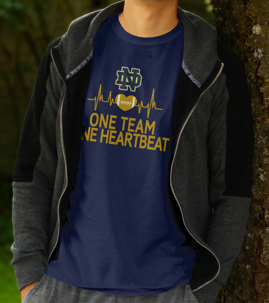 Notre Dame Fighting Irish One Team One Heartbeat Heartbeat Football T-Shirt