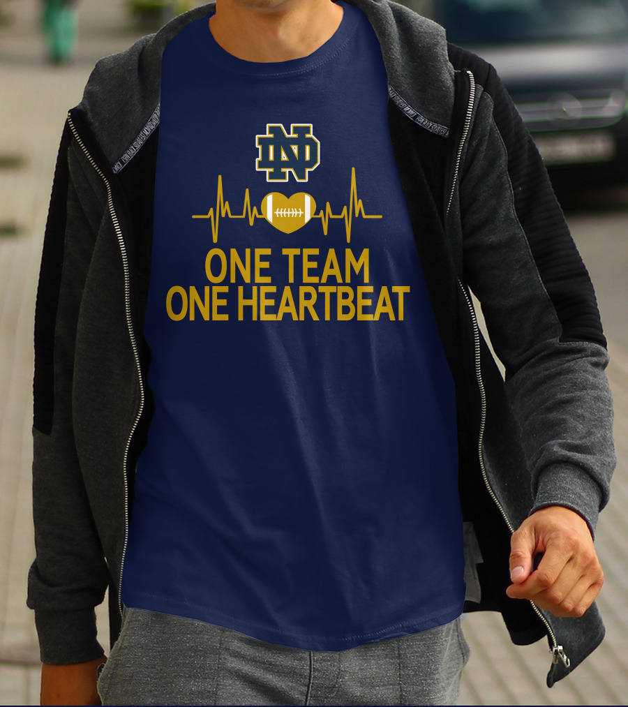 Notre Dame Fighting Irish One Team One Heartbeat Heartbeat Football T-Shirt