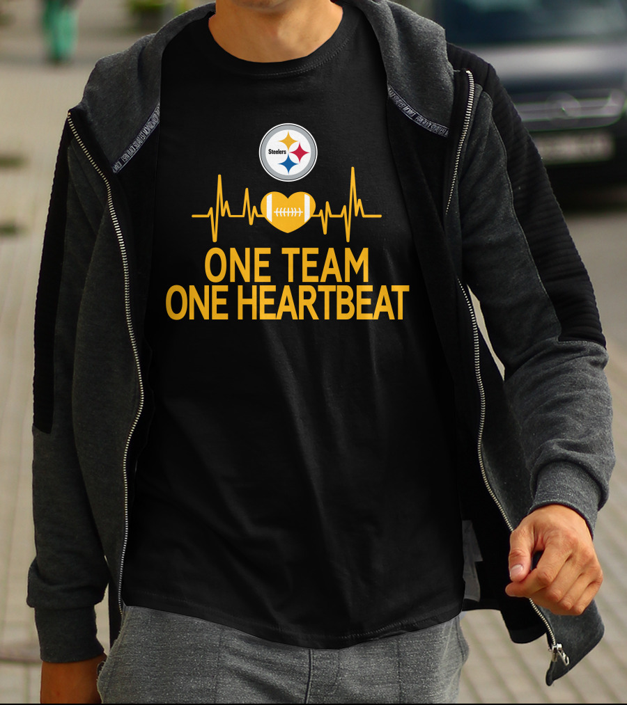Pittsburgh Steelers Logo One Team One Heartbeat Football Heartbeat T-Shirt