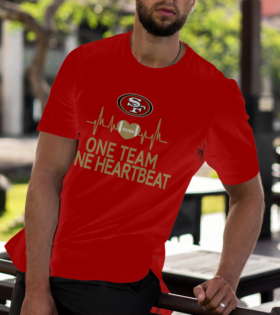 San Francisco 49ers SF Logo Heartbeat Football One Team One Heartbeat T-Shirt