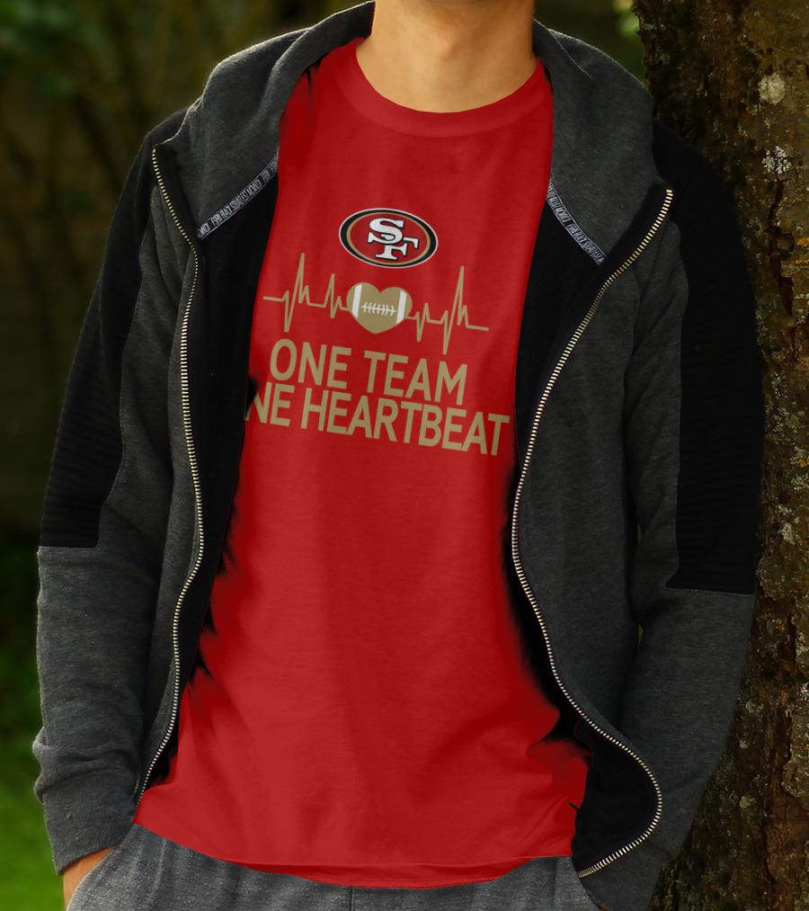San Francisco 49ers SF Logo Heartbeat Football One Team One Heartbeat T-Shirt