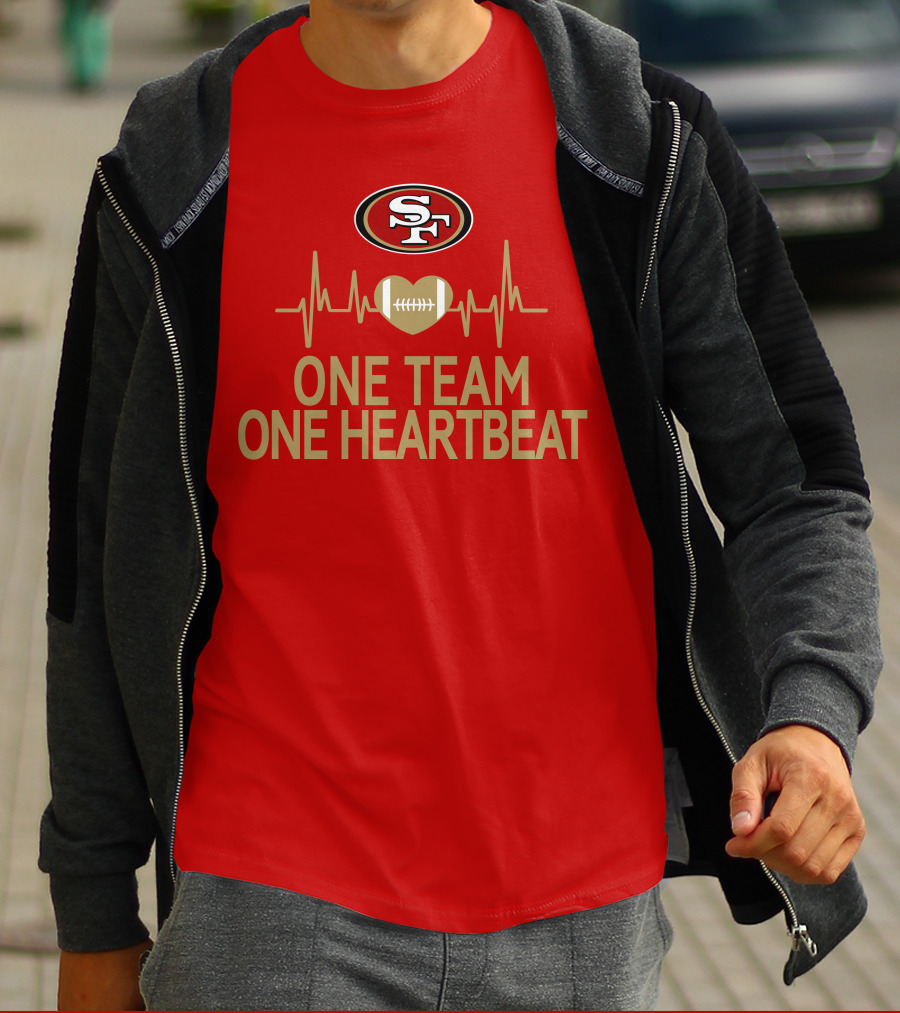 San Francisco 49ers SF Logo Heartbeat Football One Team One Heartbeat T-Shirt