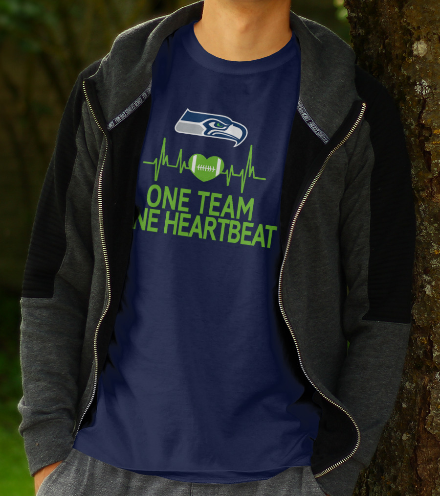 Seattle Seahawks Logo One Team One Heartbeat Football Heartbeat T-Shirt