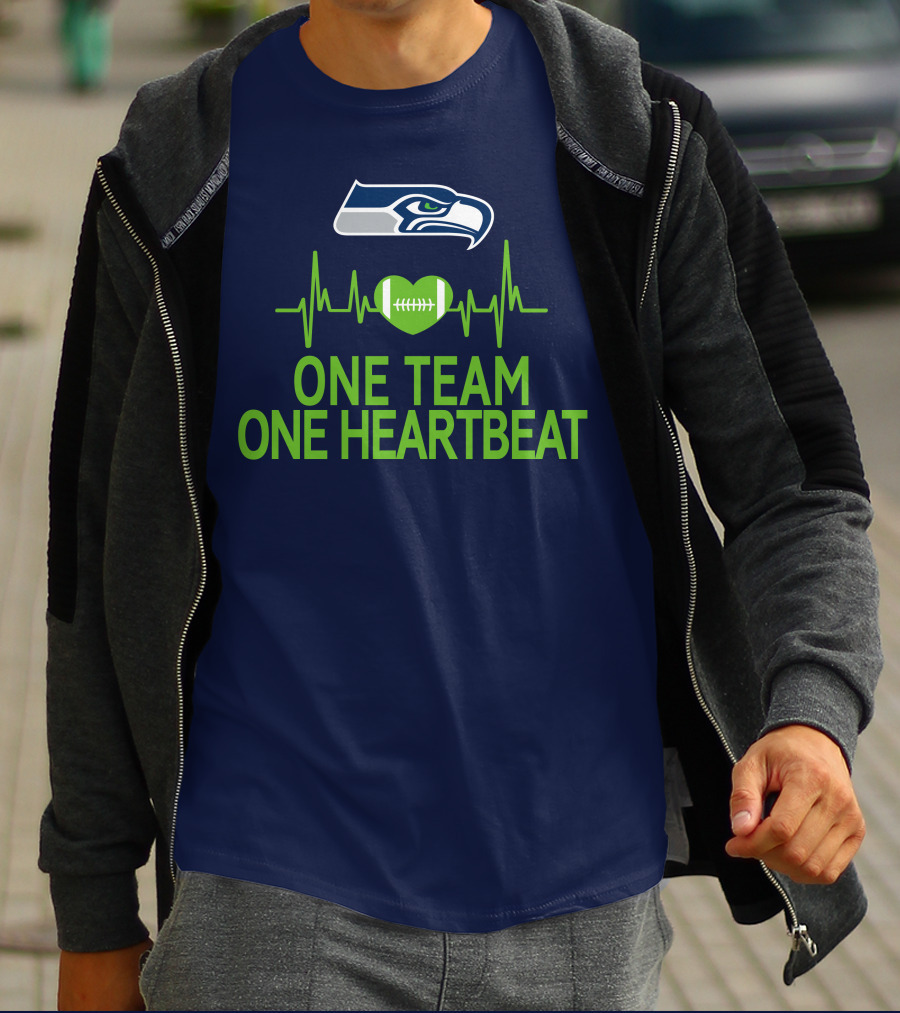 Seattle Seahawks Logo One Team One Heartbeat Football Heartbeat T-Shirt