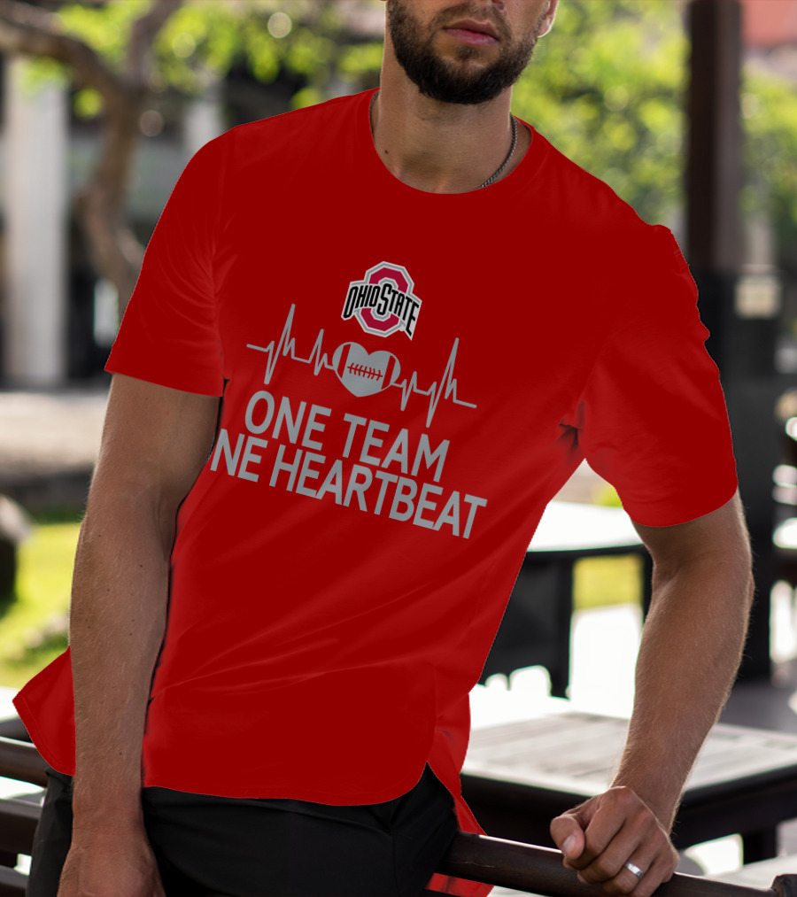 Ohio State Buckeyes Logo One Team One Heartbeat Football Heartbeat Line T-Shirt