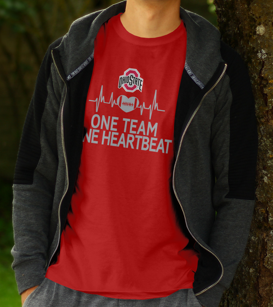 Ohio State Buckeyes Logo One Team One Heartbeat Football Heartbeat Line T-Shirt
