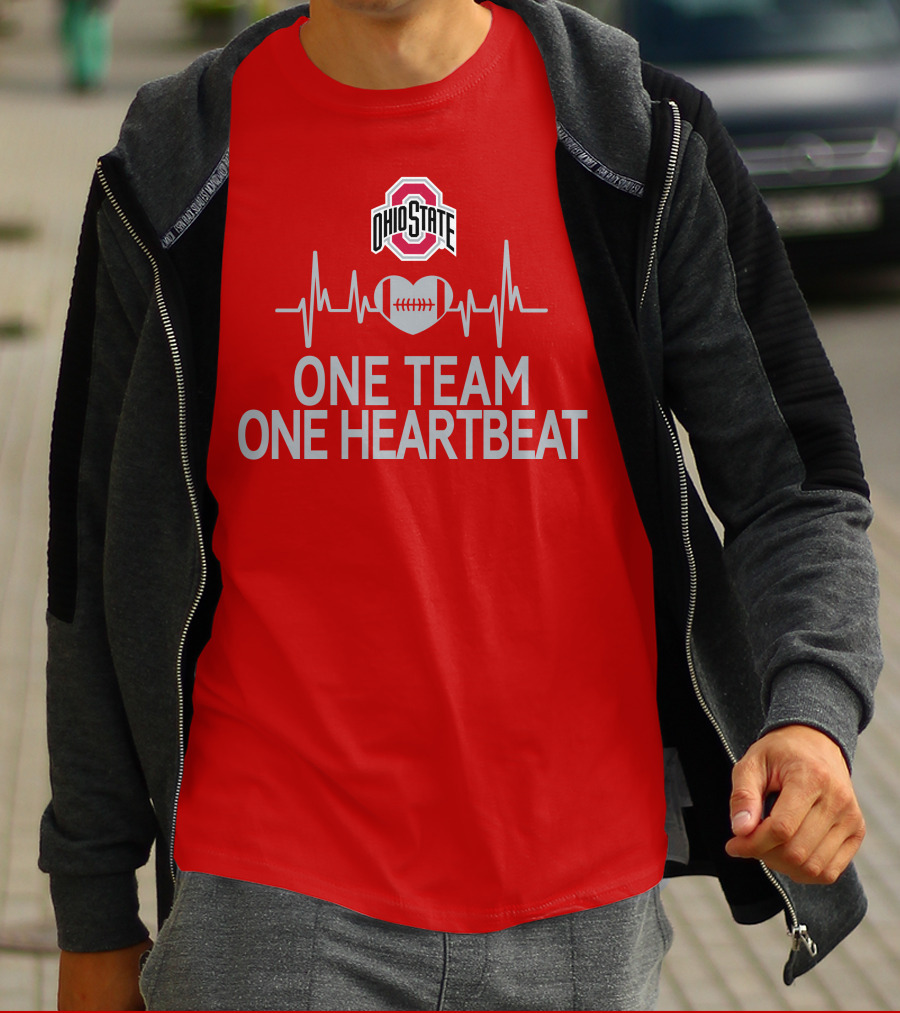 Ohio State Buckeyes Logo One Team One Heartbeat Football Heartbeat Line T-Shirt