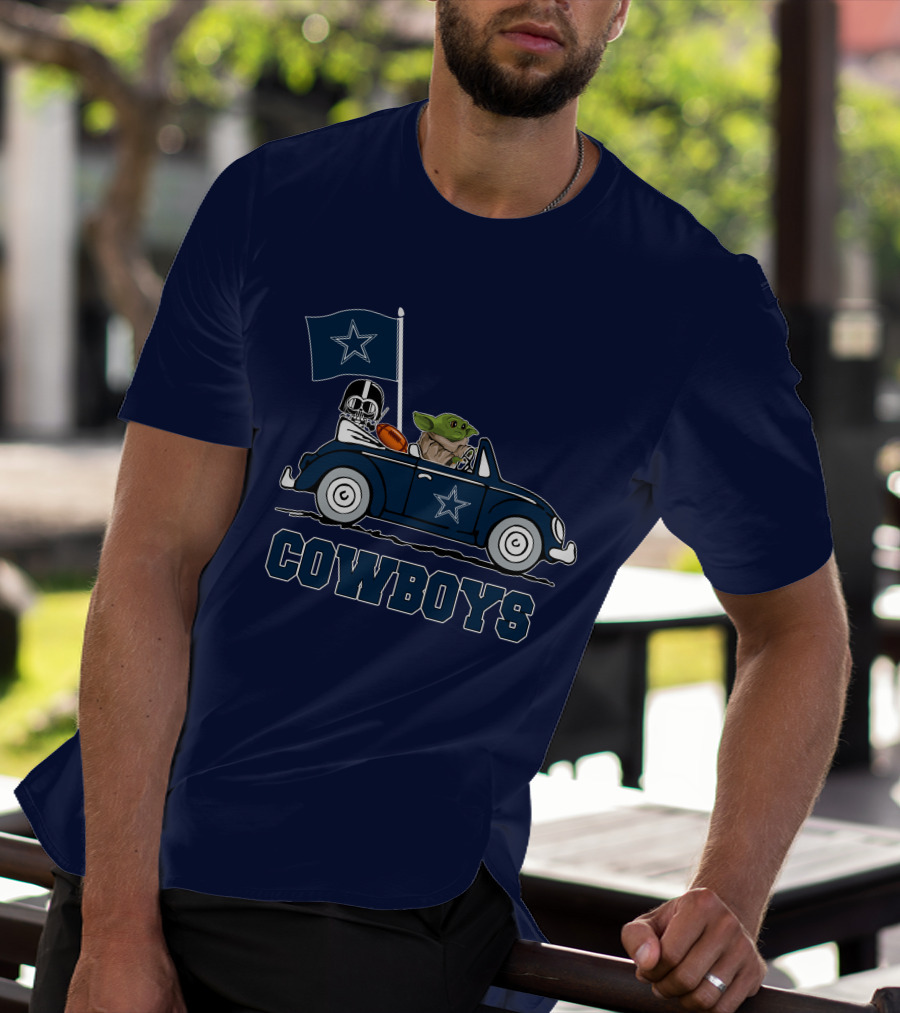 Dallas Cowboys Darth Vader Baby Yoda Driving Star Wars Cowboys Car T-Shirt