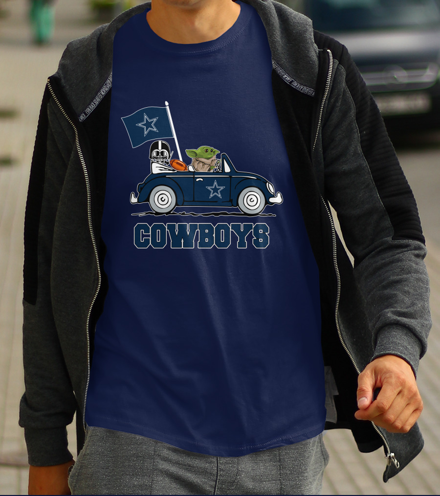 Dallas Cowboys Darth Vader Baby Yoda Driving Star Wars Cowboys Car T-Shirt