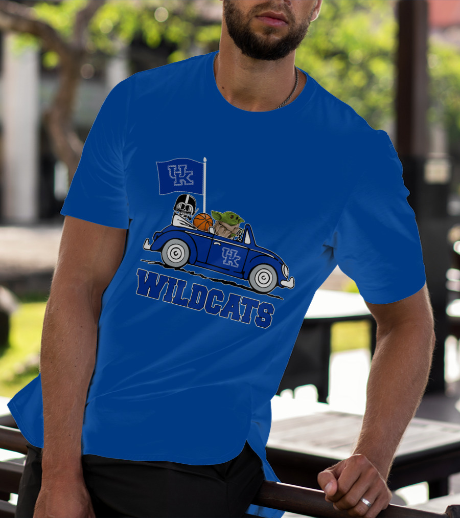 Kentucky Wildcats Darth Vader Baby Yoda Driving UK Flag Basketball Car T-Shirt