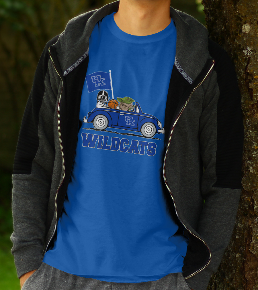 Kentucky Wildcats Darth Vader Baby Yoda Driving UK Flag Basketball Car T-Shirt