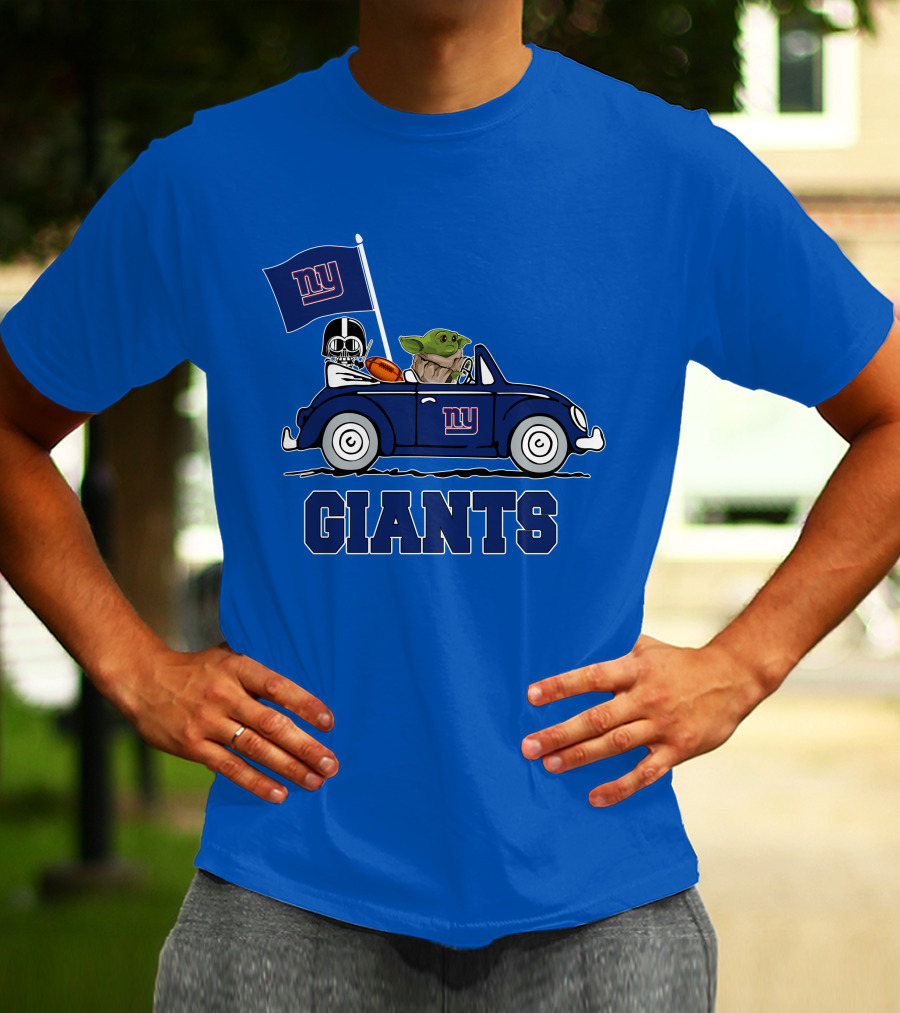 New York Giants Darth Vader Baby Yoda NY Giants Flag Car Star Wars T-Shirt
