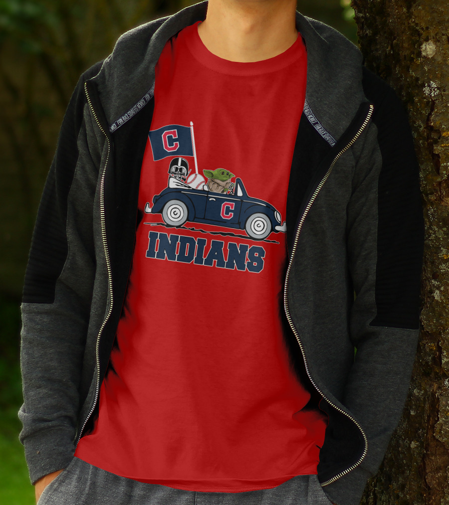 Cleveland Indians Baby Yoda Darth Vader Car Star Wars T-Shirt