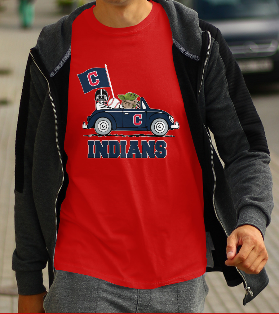Cleveland Indians Baby Yoda Darth Vader Car Star Wars T-Shirt