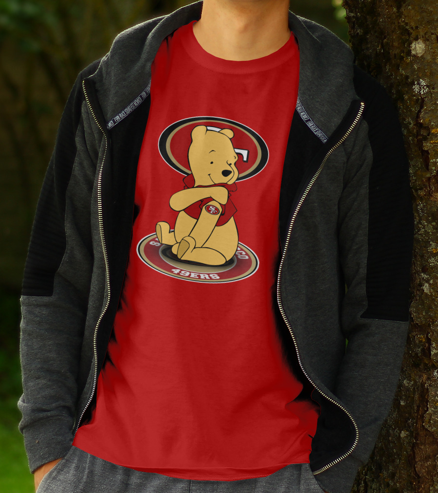 San Francisco 49ers Winnie The Pooh Logo Sitting With SF Patch T-Shirt