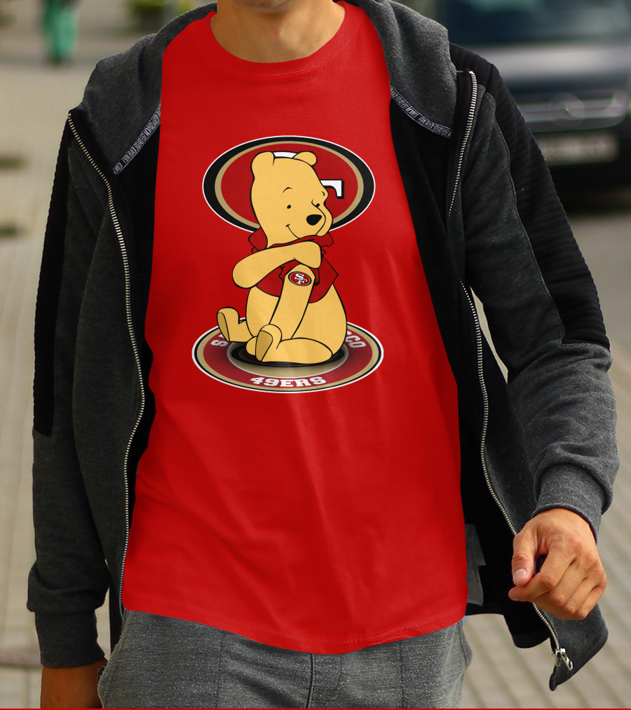 San Francisco 49ers Winnie The Pooh Logo Sitting With SF Patch T-Shirt
