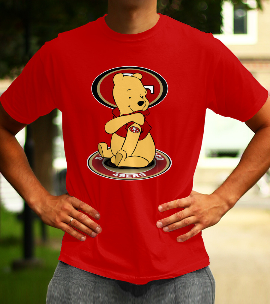 San Francisco 49ers Winnie The Pooh Logo Sitting With SF Patch T-Shirt