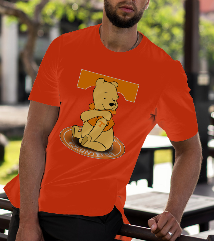 Tennessee Volunteers Winnie The Pooh Sitting With Orange T-Shirt And Big T T-Shirt