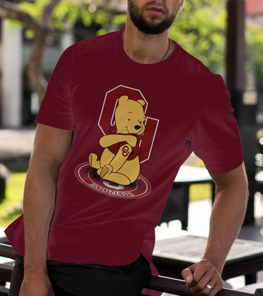 Winnie The Pooh With Oklahoma Sooners Logo And Letterman Jacket T-Shirt