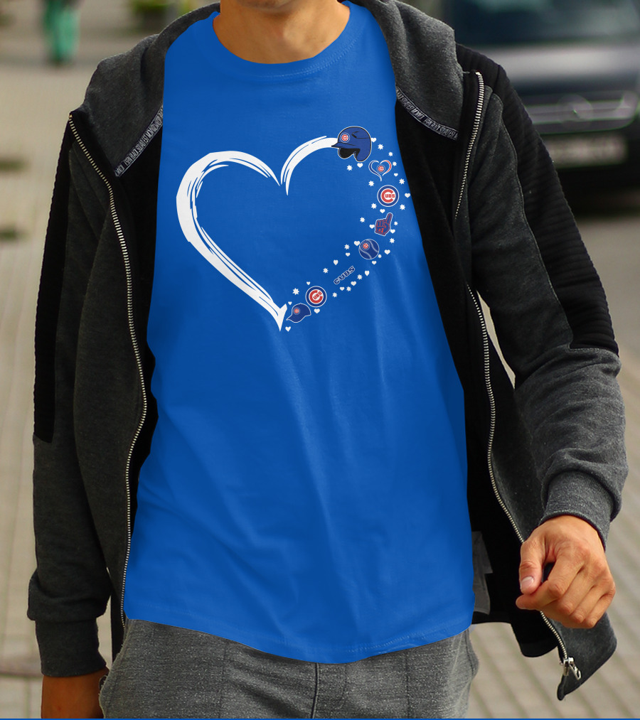Chicago Cubs Heart Design With Helmets T-Shirt