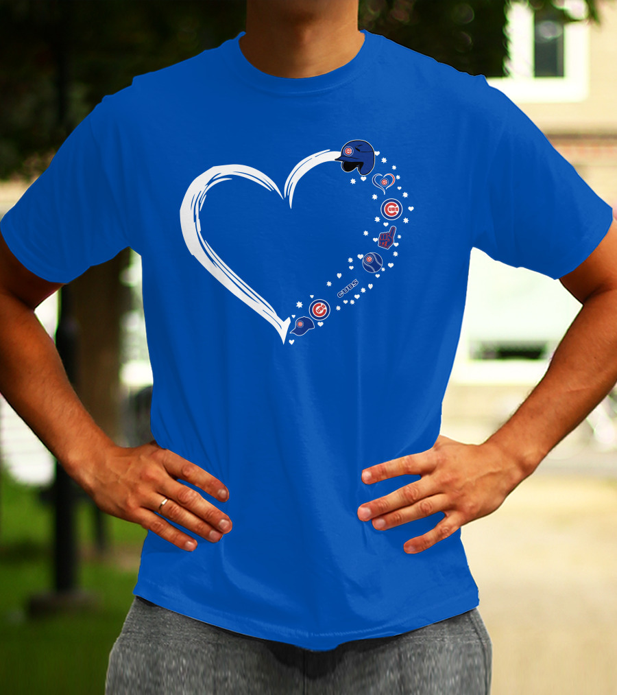 Chicago Cubs Heart Design With Helmets T-Shirt