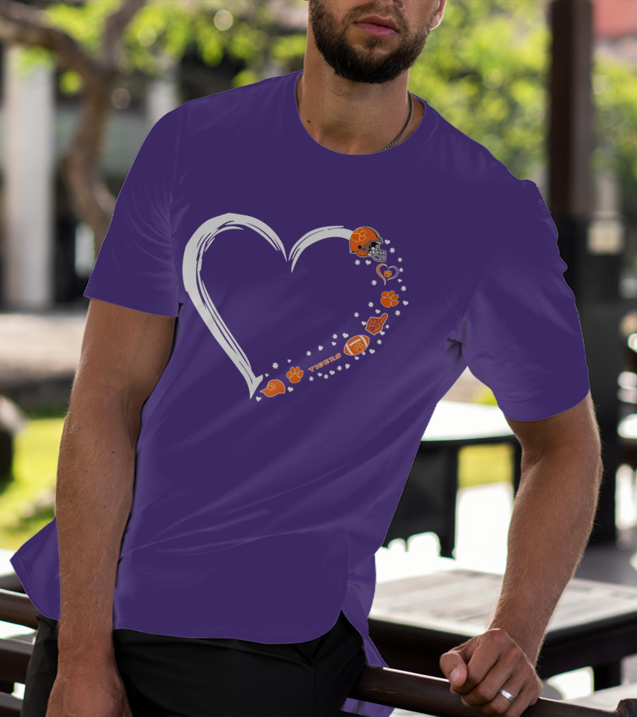Clemson Tigers Heart Helmet Paws Football Fan Love T-Shirt