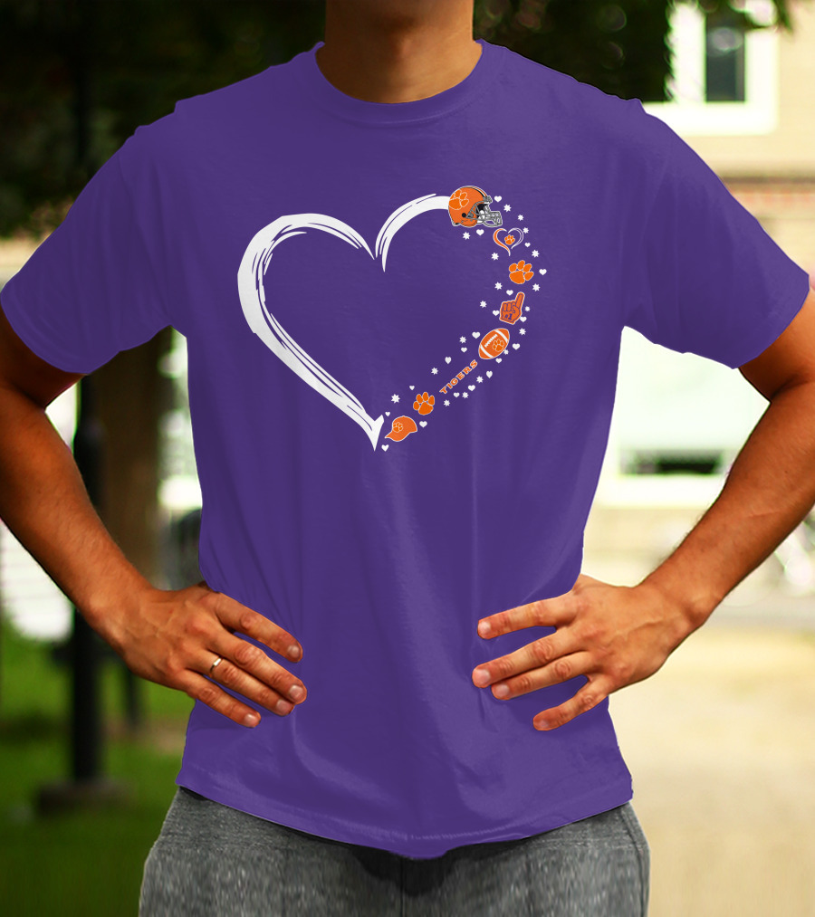 Clemson Tigers Heart Helmet Paws Football Fan Love T-Shirt