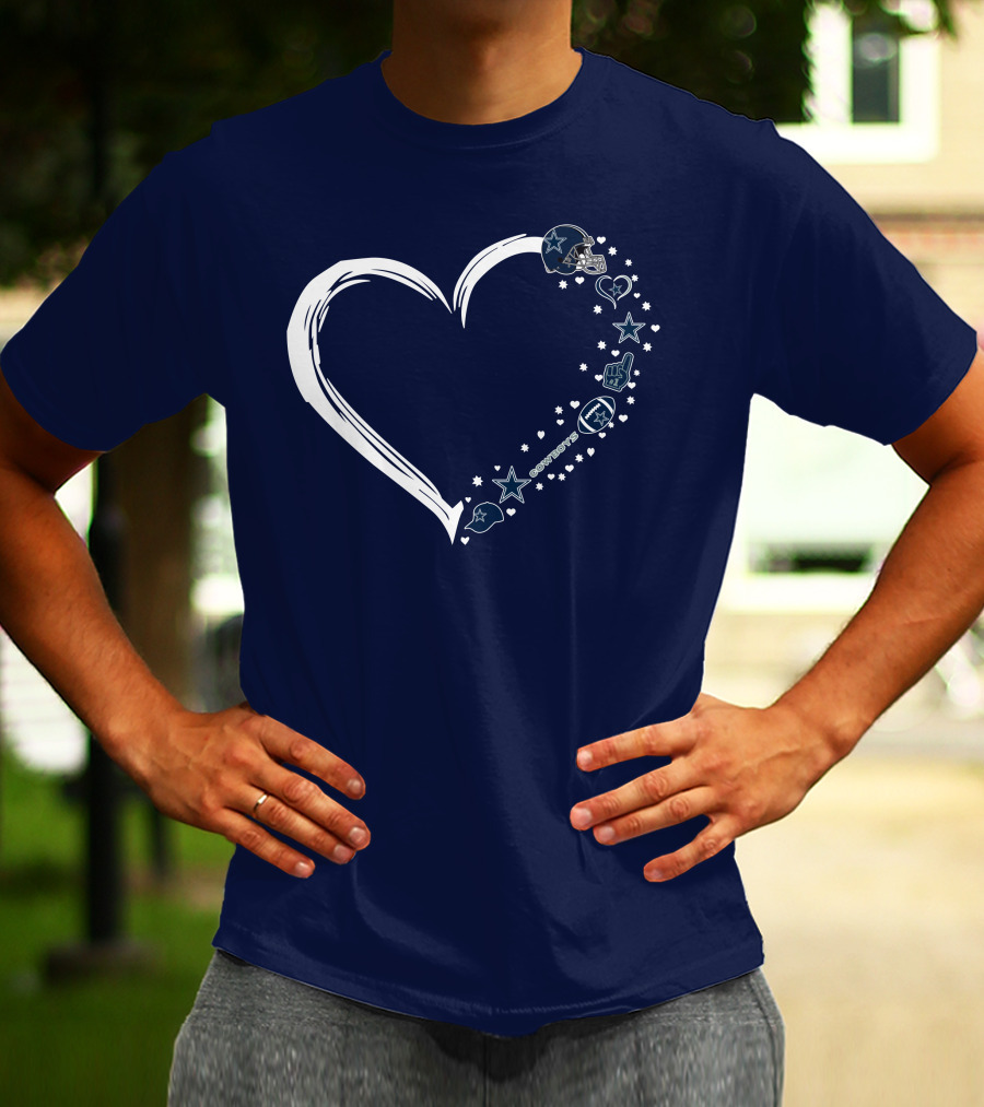 Love Dallas Cowboys #1 Fan Heart Stars Football Helmet T-Shirt