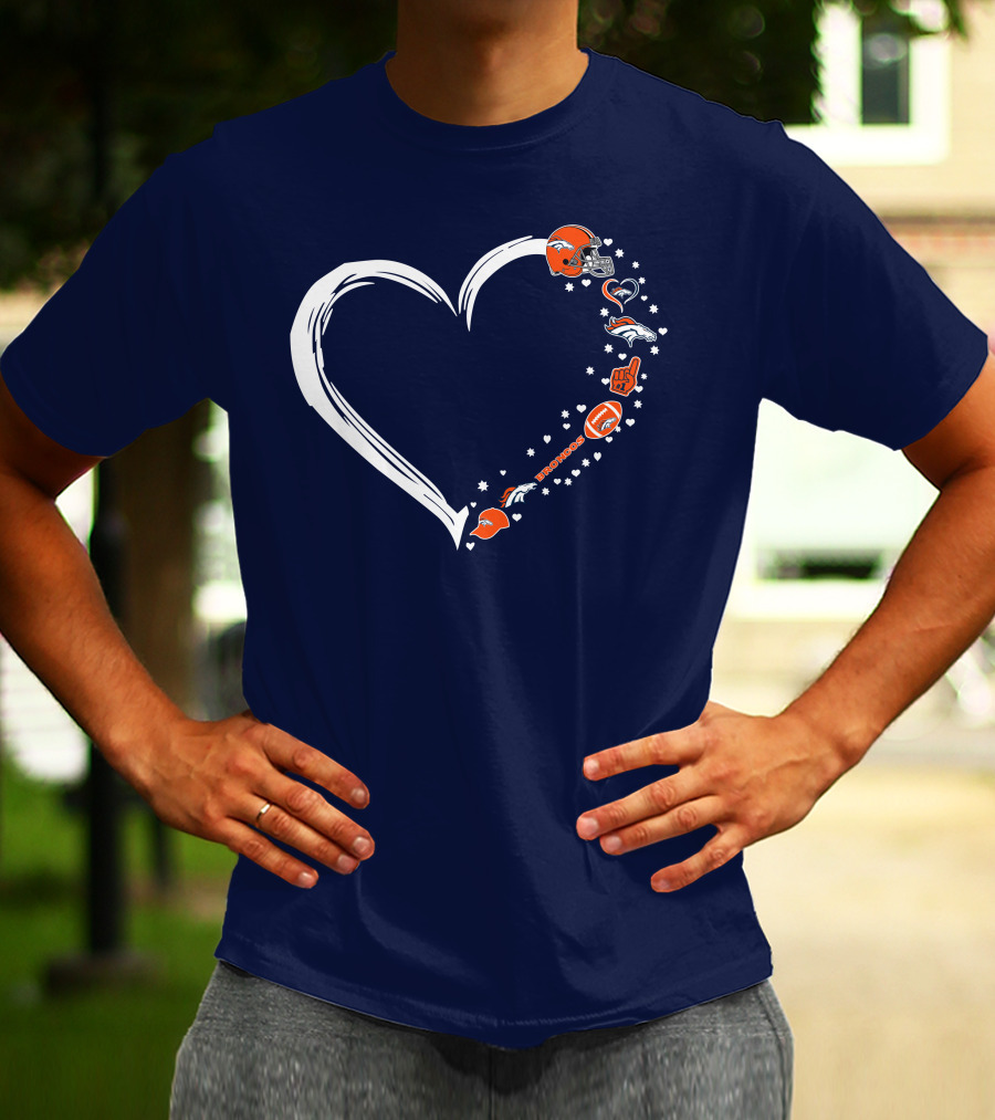 Heart-Shaped Denver Broncos Fan Love Icons And Helmet T-Shirt