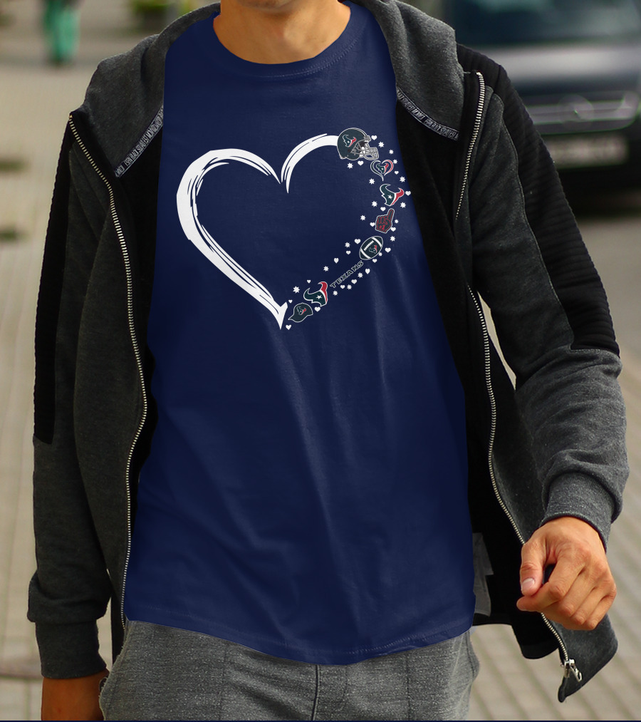 Houston Texans #1 Fan Heart Helmet Stars Football Icons T-Shirt
