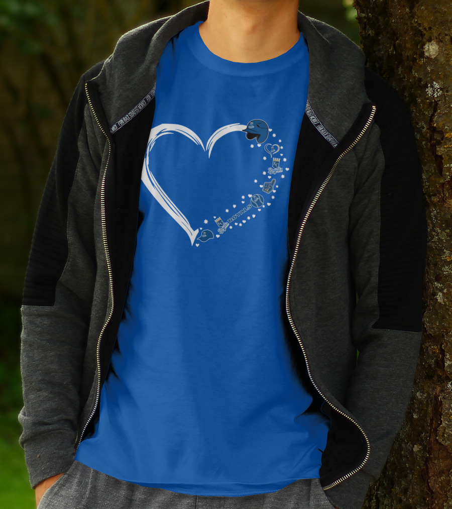 Kansas City Royals Heart Logo Fan Stars And Helmets T-Shirt