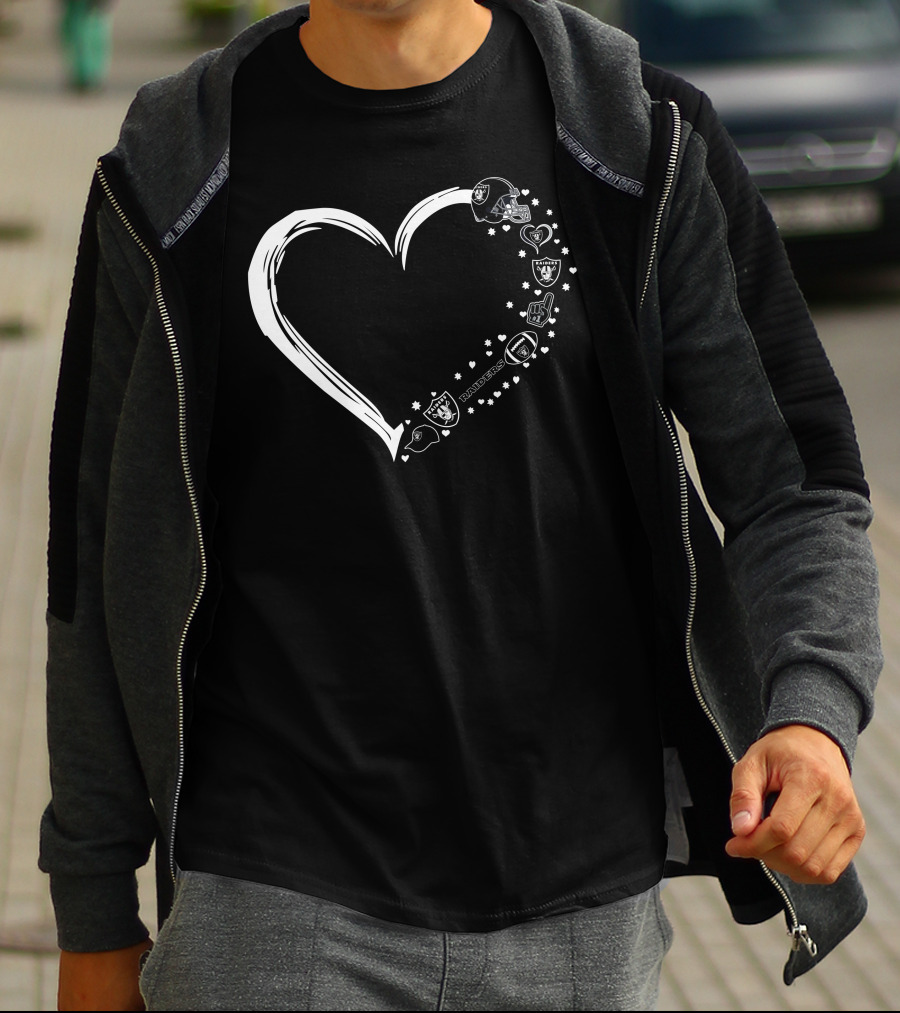 Las Vegas Raiders Heart Logo And Helmet Fan T-Shirt