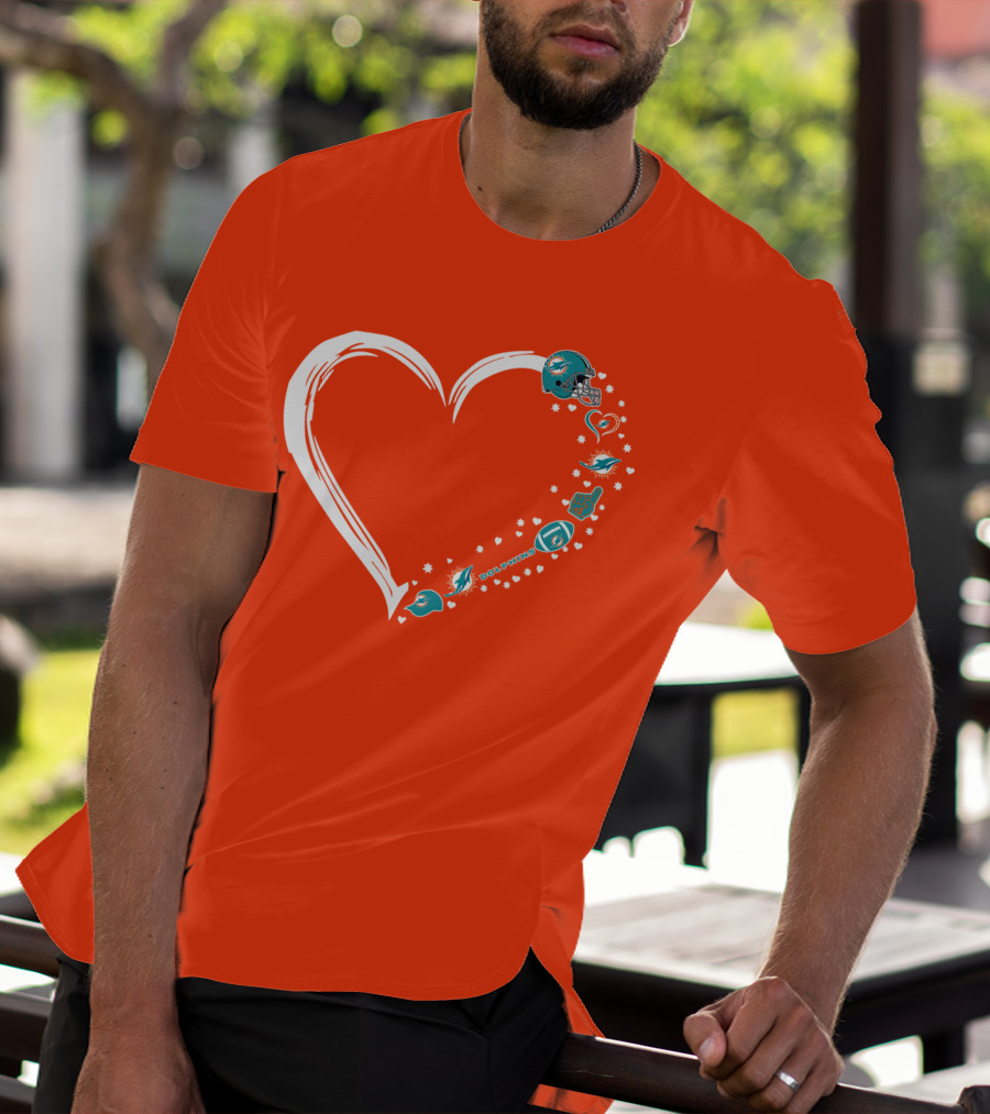 Miami Dolphins Heart Design With Helmets T-Shirt