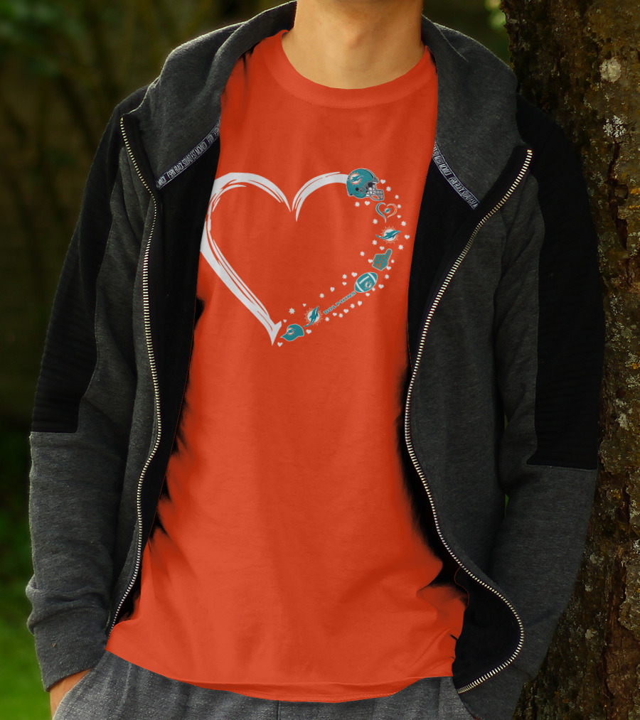 Miami Dolphins Heart Design With Helmets T-Shirt