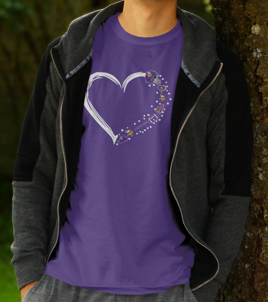 Minnesota Vikings Heart Shaped #1 Fan Helmet And Stars T-Shirt