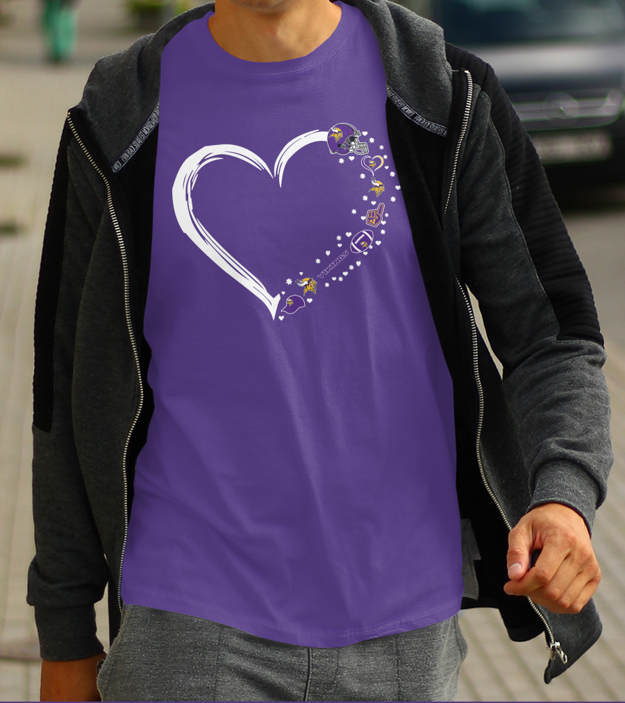 Minnesota Vikings Heart Shaped #1 Fan Helmet And Stars T-Shirt