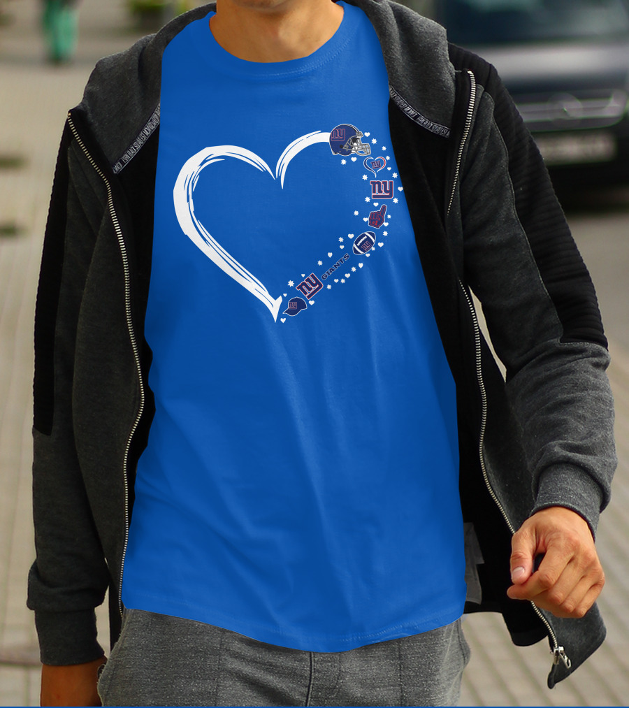 New York Giants Fan Heart Design With Logos And Symbols T-Shirt