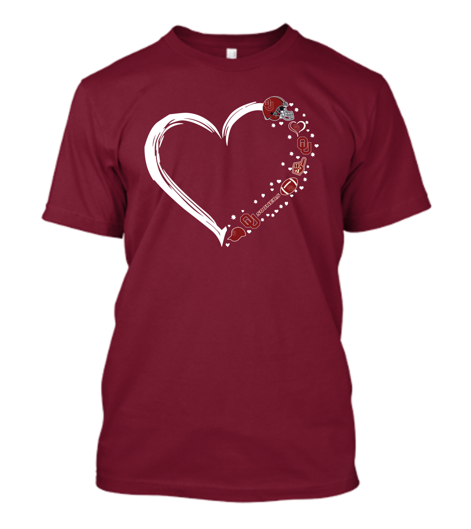 Oklahoma Sooners Heart Design With Helmets And Footballs T-Shirt