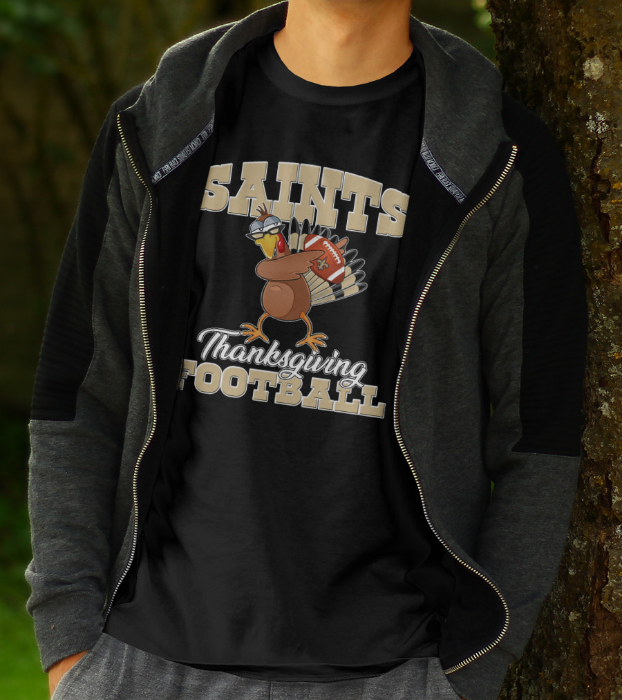 Saints Thanksgiving Football Turkey With New Orleans Saints Football T-Shirt