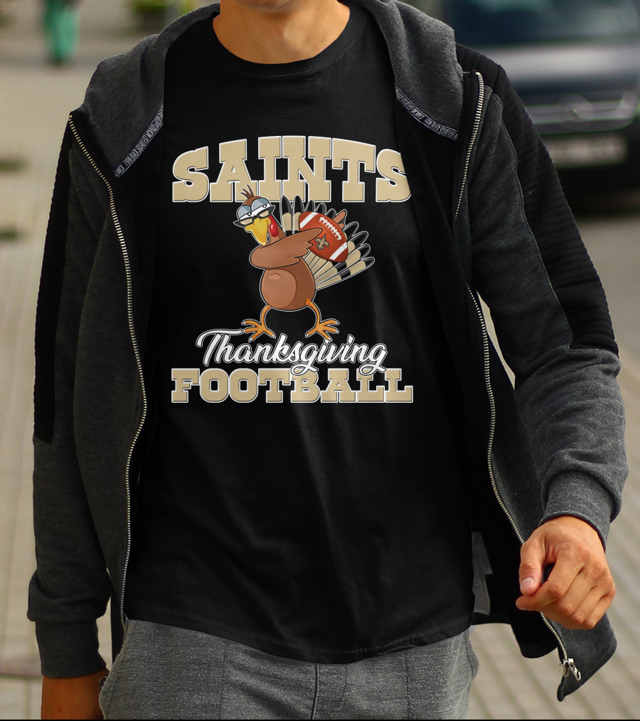Saints Thanksgiving Football Turkey With New Orleans Saints Football T-Shirt