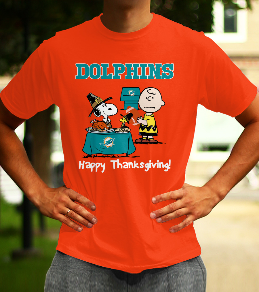 Dolphins Snoopy Charlie Brown Happy Thanksgiving Miami T-Shirt