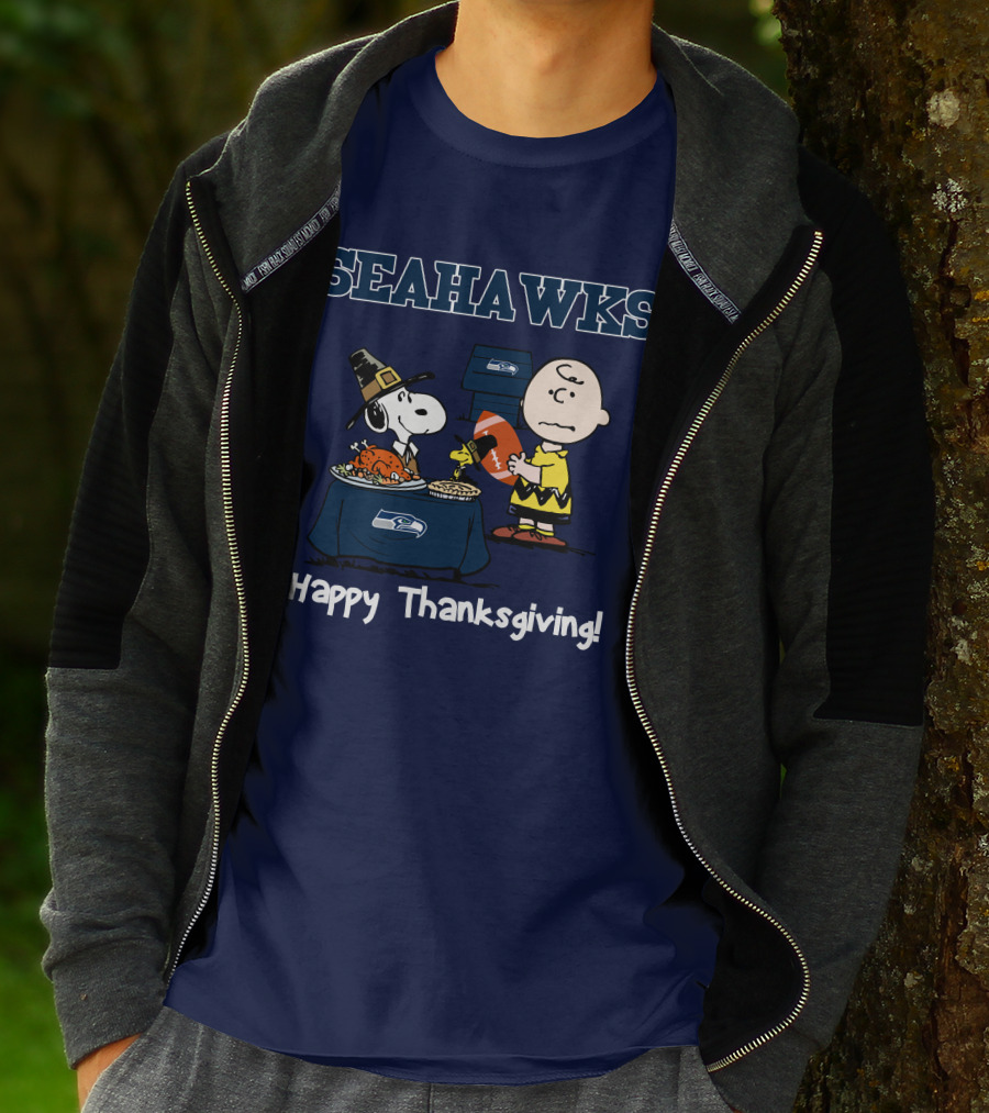 SEATTLE SEAHAWKS SNOOPY CHARLIE BROWN HAPPY THANKSGIVING T-Shirt