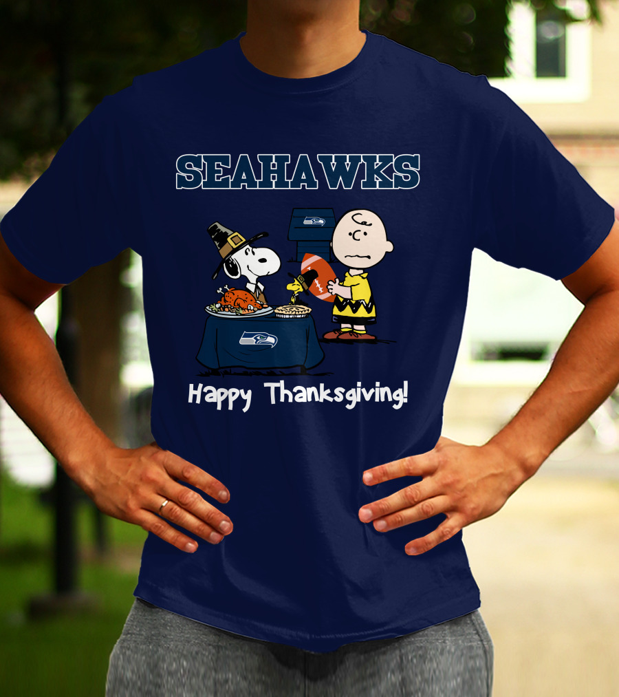 SEATTLE SEAHAWKS SNOOPY CHARLIE BROWN HAPPY THANKSGIVING T-Shirt