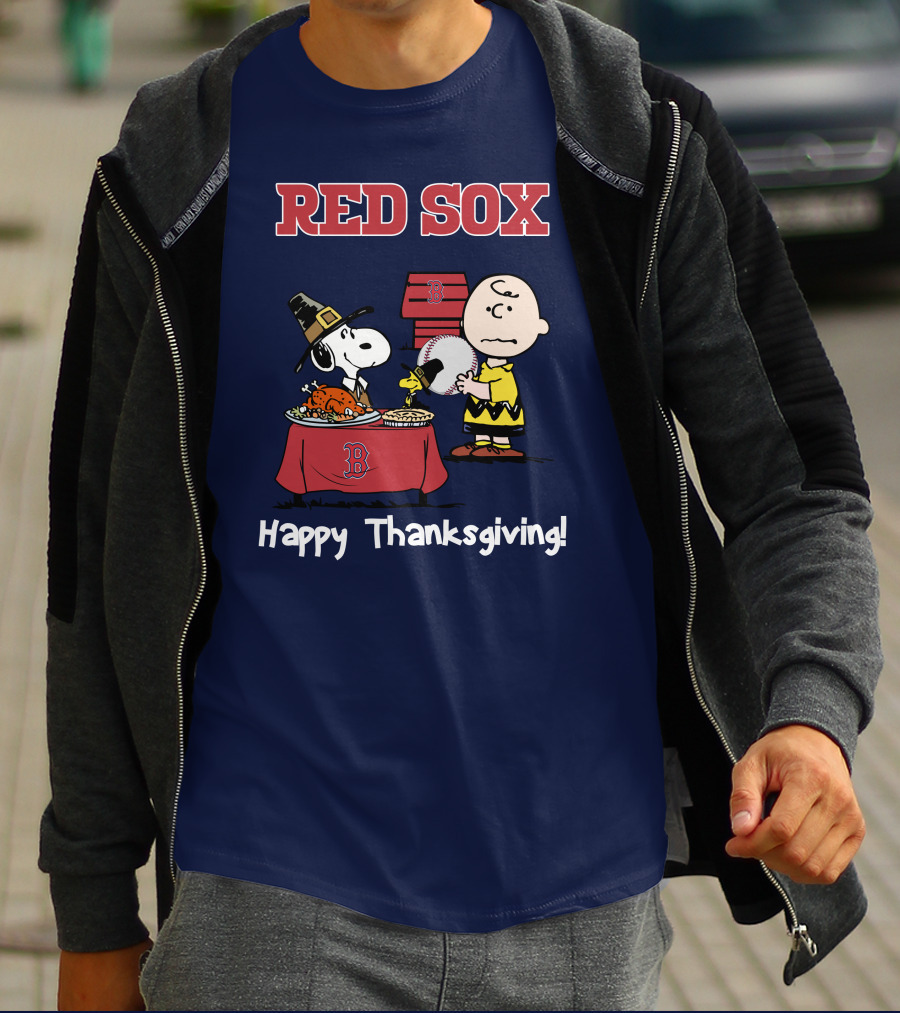 Red Sox Snoopy Charlie Brown Thanksgiving Baseball T-Shirt