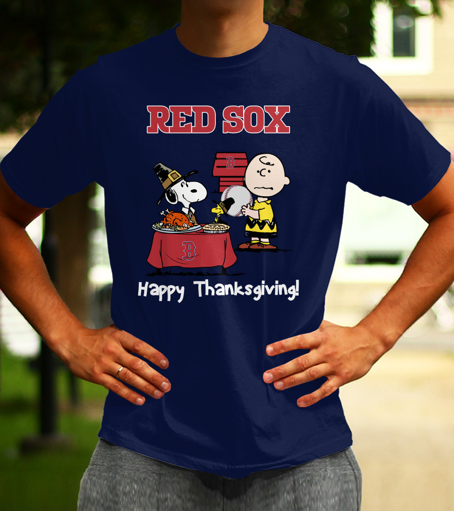 Red Sox Snoopy Charlie Brown Thanksgiving Baseball T-Shirt