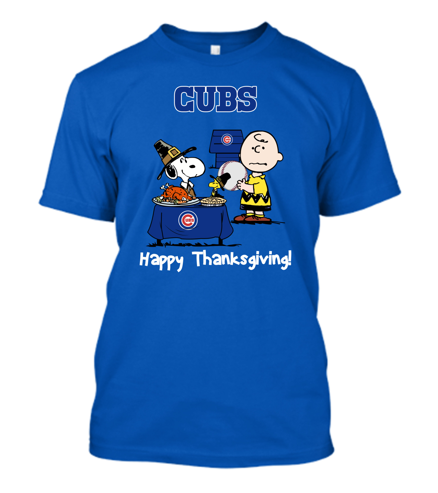 Cubs Snoopy Charlie Brown Thanksgiving Baseball T-Shirt